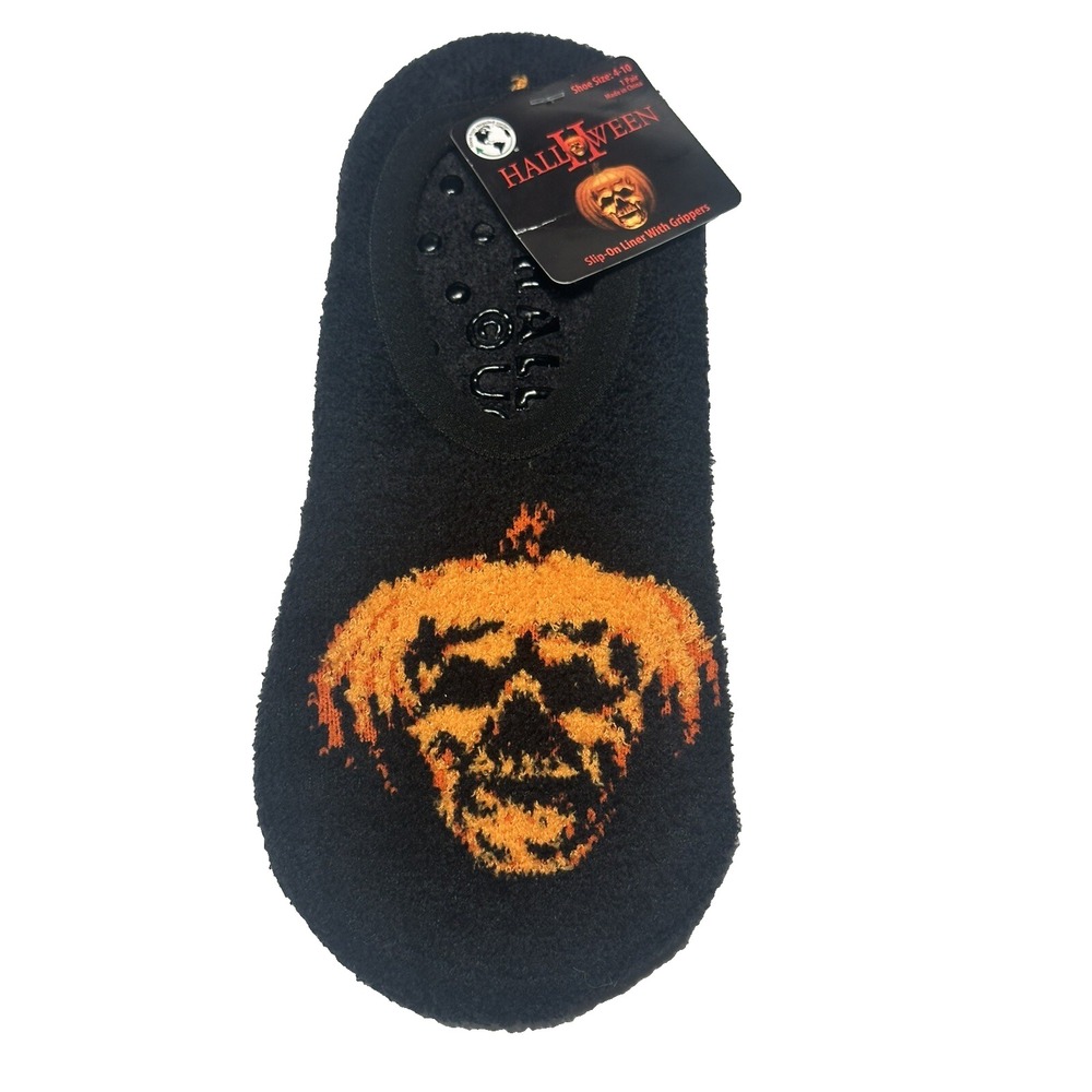 Halloween II Black Pumpkin Skull Slipper Socks Grippers Universal Studios 4-10